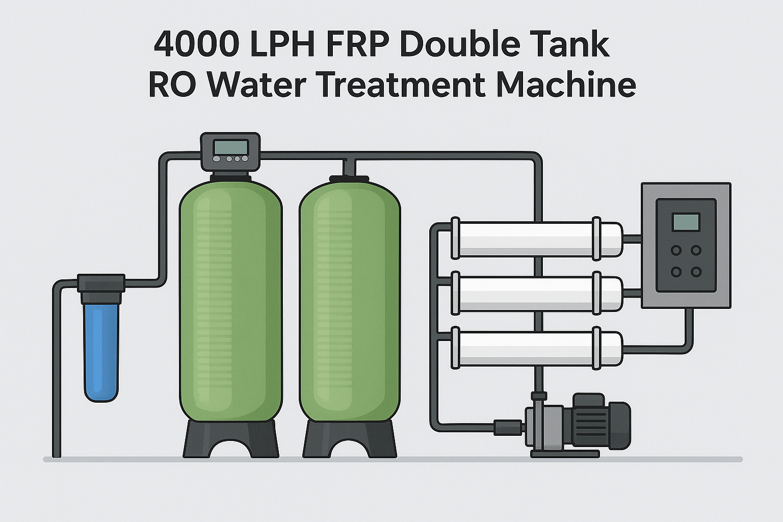 4000 LPH FRP Double Tank RO Water Treatment Machine with High Pressure Pump for Pure Water