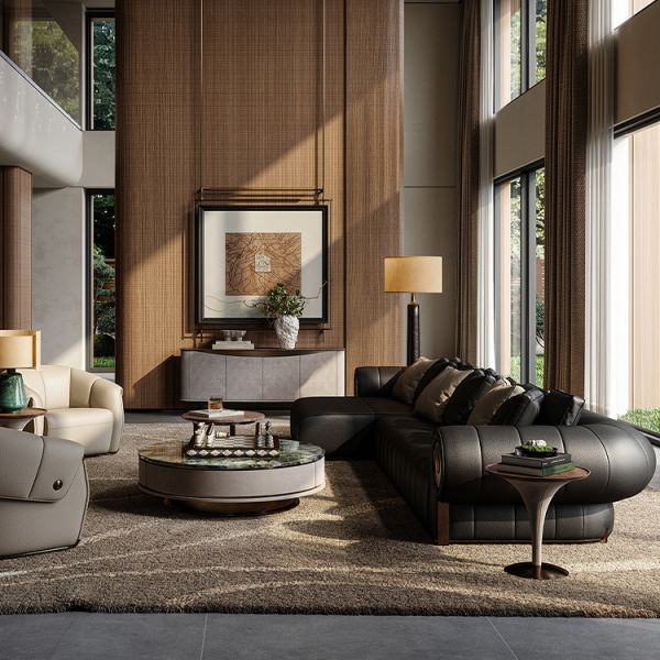 Modern Three-Seat Shell Shaped Sofa New Fashion High Elasticity Sponge for Stylish Hotel Apartment Villa Living Room Furniture
