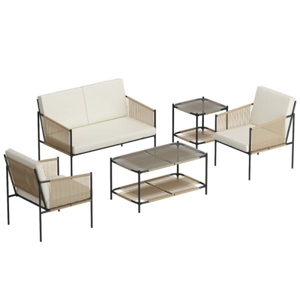 AJUNION Metal Patio Furniture Set Rattan Woven Outdoor Furniture with Coffee Table