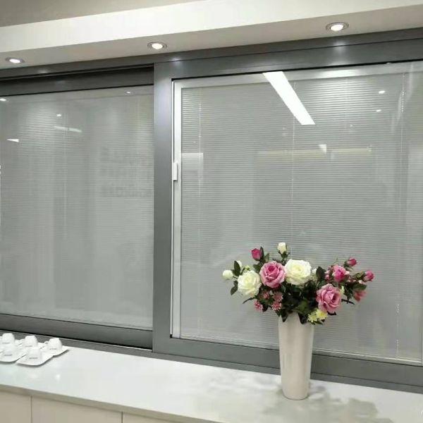Sunshade Window Louver Shutters with Plantation Style Between Glass Blinds by Minetal