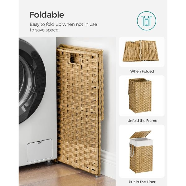 Laundry Hamper With Lid, 23.8 Gallon (90 L) Synthetic Rattan Clothes Laundry Basket With Lid And Handles, Foldable, Removable Liner, Goose Yellow