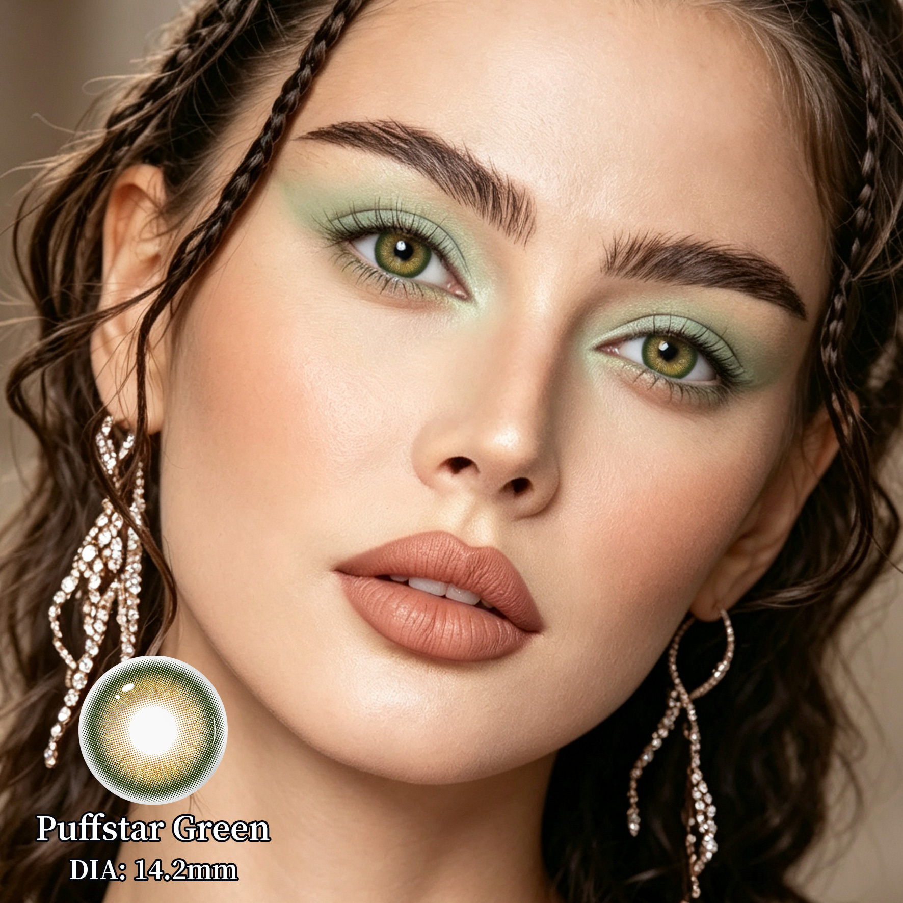 MILLCREEK Puffstar Green 14.2mm Diameter Yearly Colored Contact Lenses with 40%
