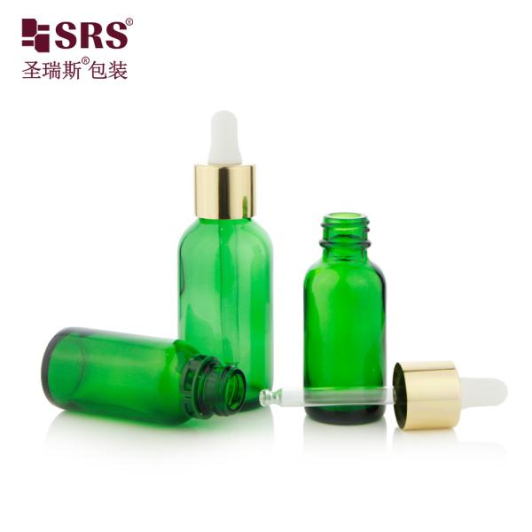 30ml 60ml prontos para envio garrafas de vidro de alumínio de cor verde com conta-gotas