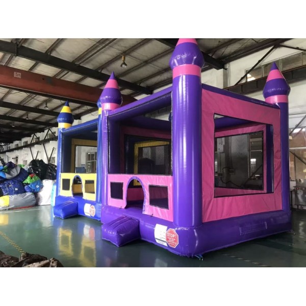 Purple Castle Inflatable Bounce House with Mesh Safety Walls for Kids Parties