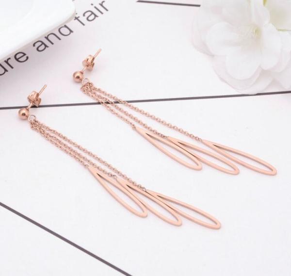 Water Droplets Dangle Earring, Rose Gold Stainless Steel Fashion Jewelry for Women