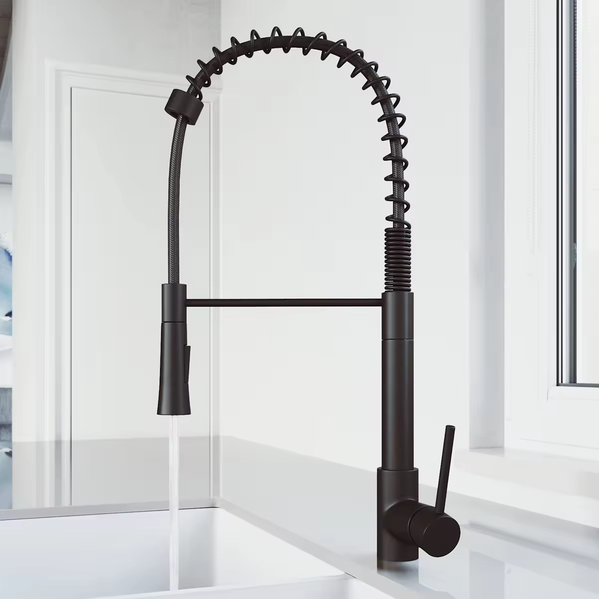 304 Stainless Steel Pull Out Faucet for Kitchen Modern Design Style Deck Mounted