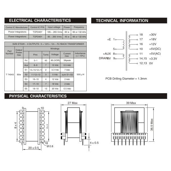 Custom Design High Frequency Transformer , Switch Mode Power Supply Transformer