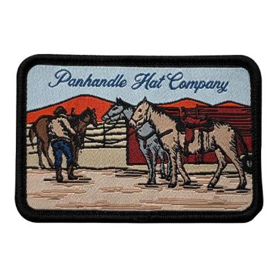 Twill Rectangle Iron On Woven Patch 12C Pandone Shrink Proof Embroidered