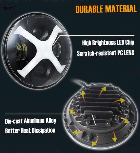 7inch Round LED Headlights X-Style White DRL Blue Turn Signal Vehicle Service Type Car