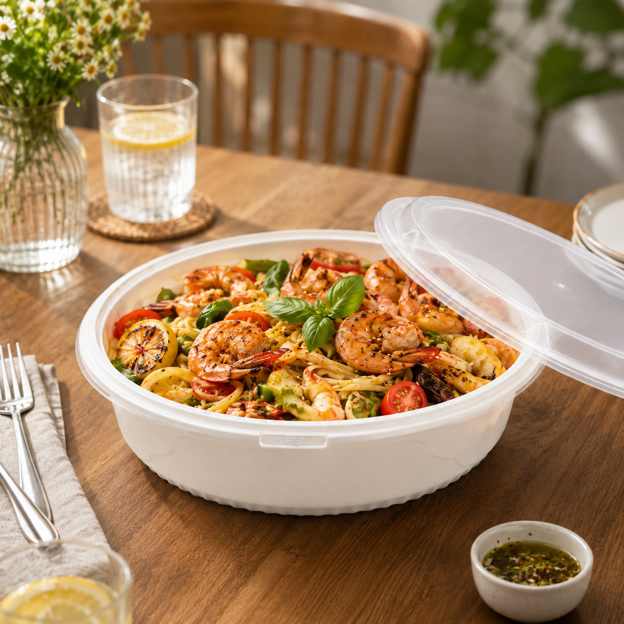 Frosted Secure Lid Snap Lock Bowls 2000ml Wide PP Serving Bowl