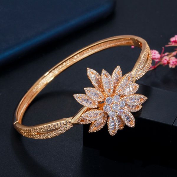 Luxury Pink Rose Gold Silver Color CZ Bracelet Bangle for Wedding Women on Hand Bangle Gift Charm Cubic Zirconia Bangle