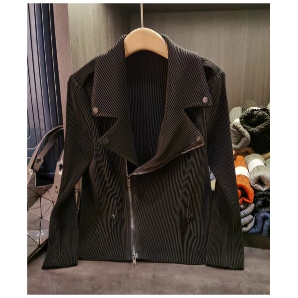High-End Retro Street Style Women's Motorcycle Jacket Elegant Casual Large Lapel Zipper Long Sleeve Solid Sheep Skin for Autumn