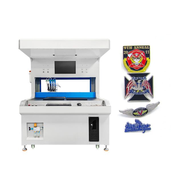 Automatic 4 Colors Two Stations Visual Enamel Pin Painting Dispensing Machine for Making Medal Badge