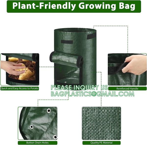 Potato Grow Bags, 4 Pack 10 Gallon With Flap And Handles Planter Pots For Onion, Fruits, Tomato, Carrot - Green