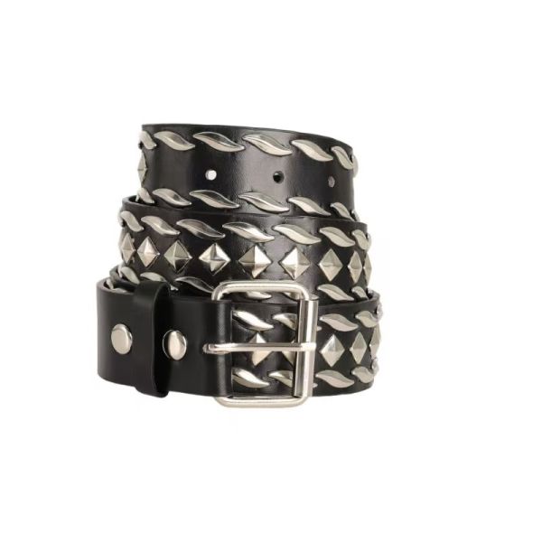 Willow Leaf Hardware Rivet Punk Dark Square Bead Belt Fashion Jeans Strap