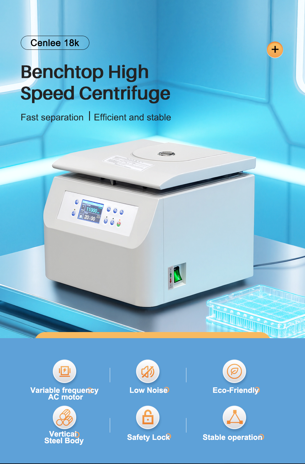 18K High Speed Centrifuge 18000 RPM Lab Centrifuge with Timer & Digital Display, 100mL X 6 Rotor