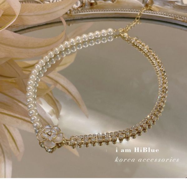 2025 New White Flower Diamond Pearl Ladies Necklace