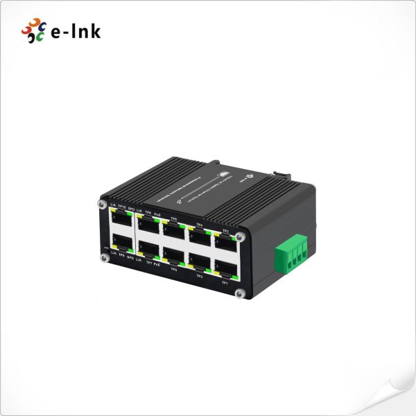 Mini 10 Port Gigabit Switch 8 Port 10/100/1000T 30W PoE To 2-Port RJ45 Uplink Din Rail Mounting