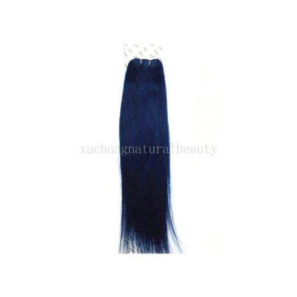 Customized Chinese Blue Non Remy Human Hair Extensions Long Straight