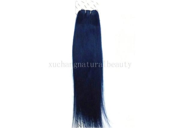 Customized Chinese Blue Non Remy Human Hair Extensions Long Straight