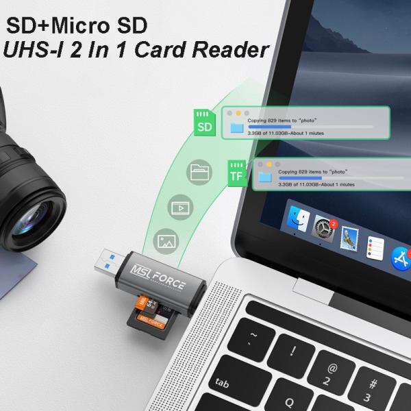 Lecteur de carte USB portatif 3.2 Gen 1 avec connecteurs USB C et USB A