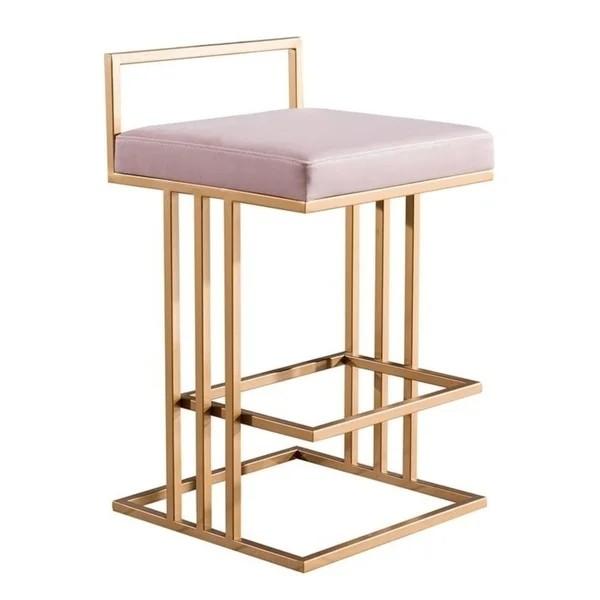 Modern brushed brass gold stainless steel counter stool velvet upholster barstool for cafe bar