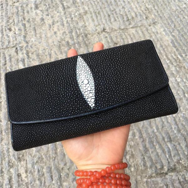 Unisex Authentic Stingray Skin Male Long Trifold Wallet Genuine Leather Women Men Large Clutch Purse Lady Money Bag