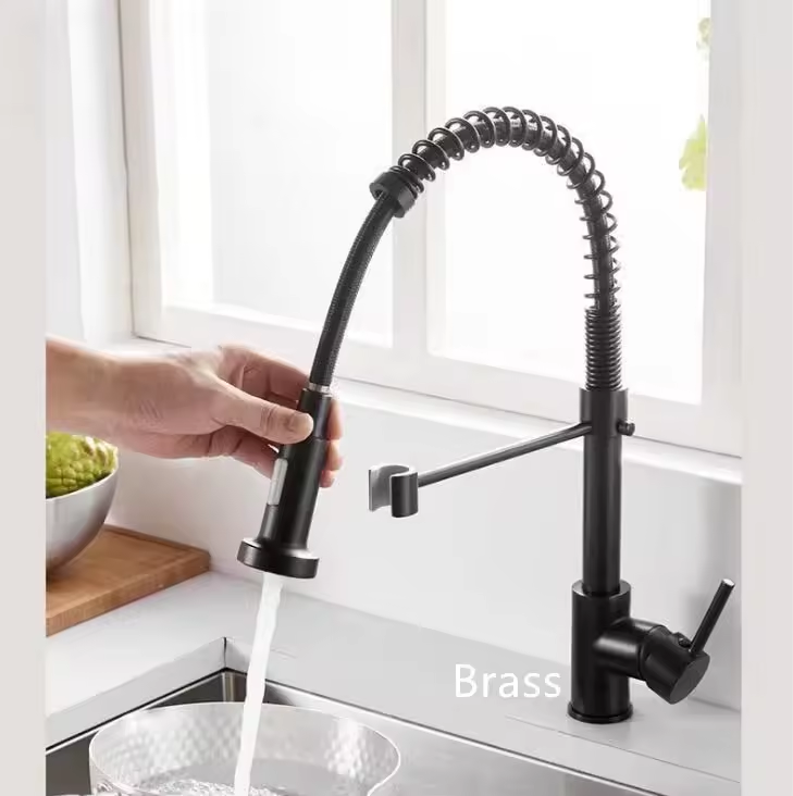2024 Lizhen Commercial Kitchen Faucet Sturdy Brass Spring Pull-Down Tap in Matte Black