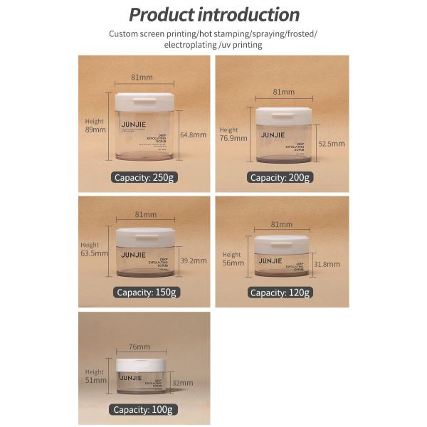 Frascos cosméticos PET con tapa abatible para el cuidado de la piel, tarros de crema de 100 g, 120 g, 150 g, 200 g, 250 g, juegos de tarros para almohadillas de algodón