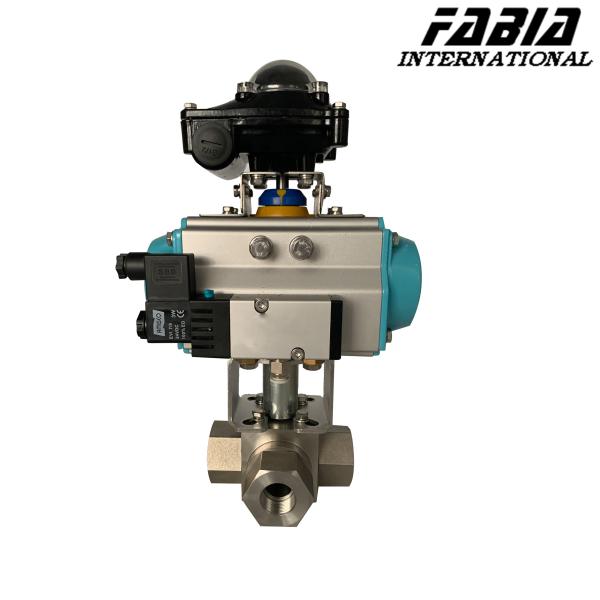 Válvula de esferas de aço inoxidável de três vias de alta pressão pneumática