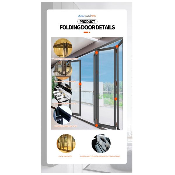 Portas de empilhamento de dobramento de alumínio do projeto moderno para a porta bifold vitrificada da porta da casa dobro bifold vertical residencial