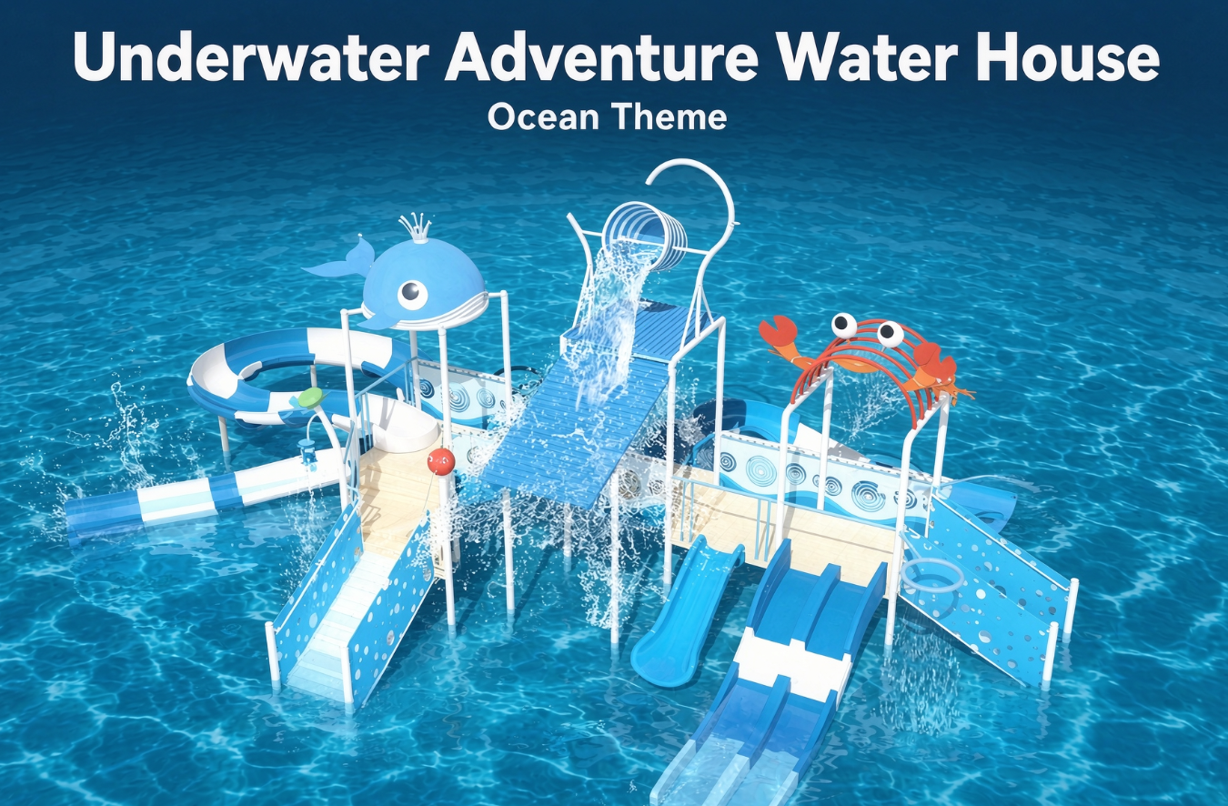  SWH-002 Medium Ocean Theme Water House Interactive Water Play Childrens Splash Pad Kids Water Slide Theme