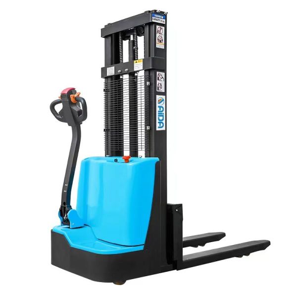 Pedestrian Electric Pallet Stacker Truck with 1500kg Capacity Standing Platform and Lithium Battery