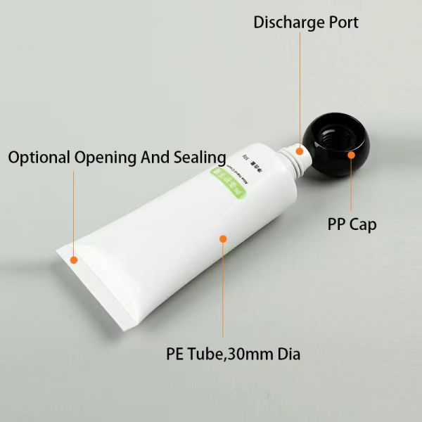 Cylindrical Head Cap with 30mm Diameter Plastic Cream Tube Support Silk Printing and Hot Stamping
