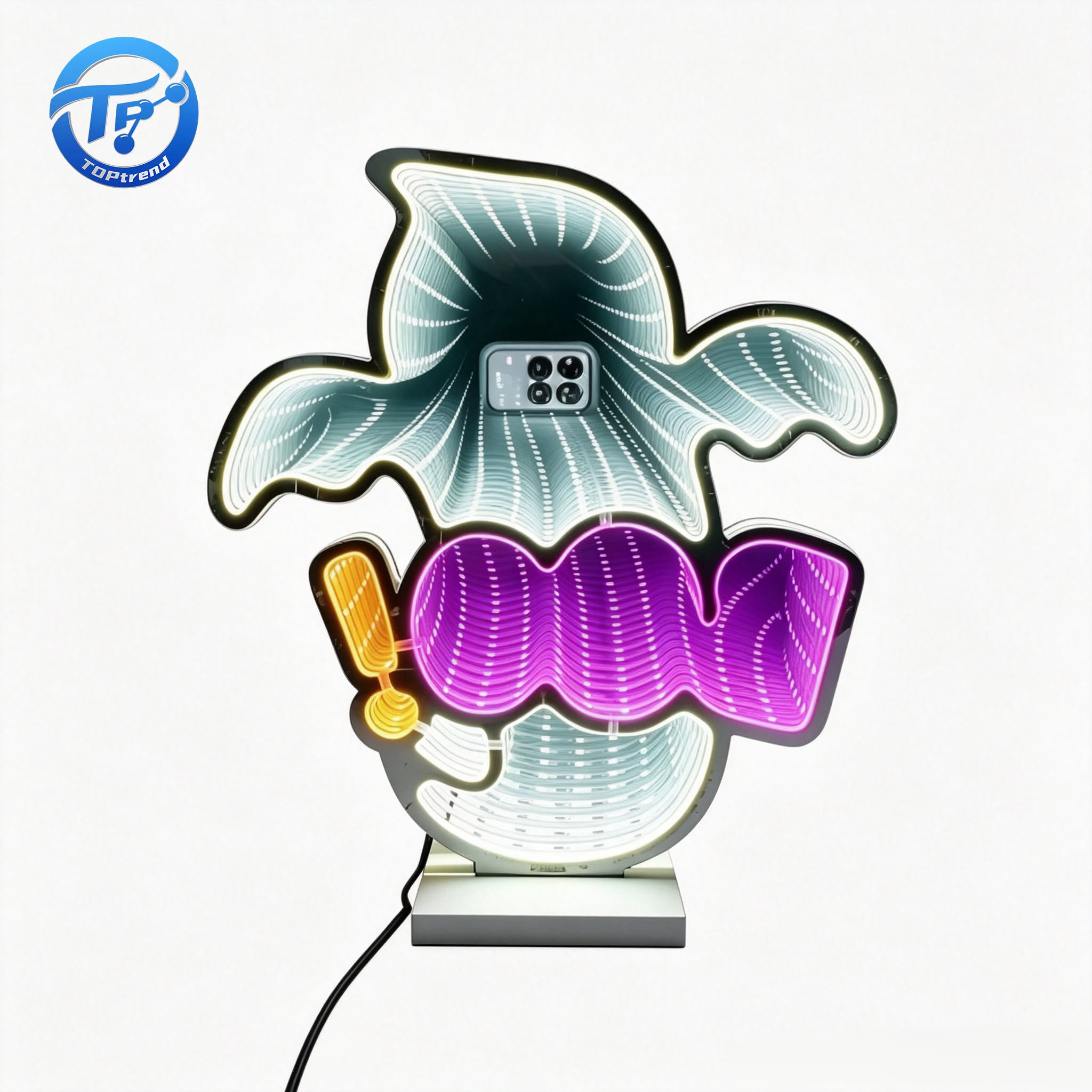 Cartoon Ghost Shaped LED Infinity Mirror With Base Infinity Mirror Light For Shop Decor