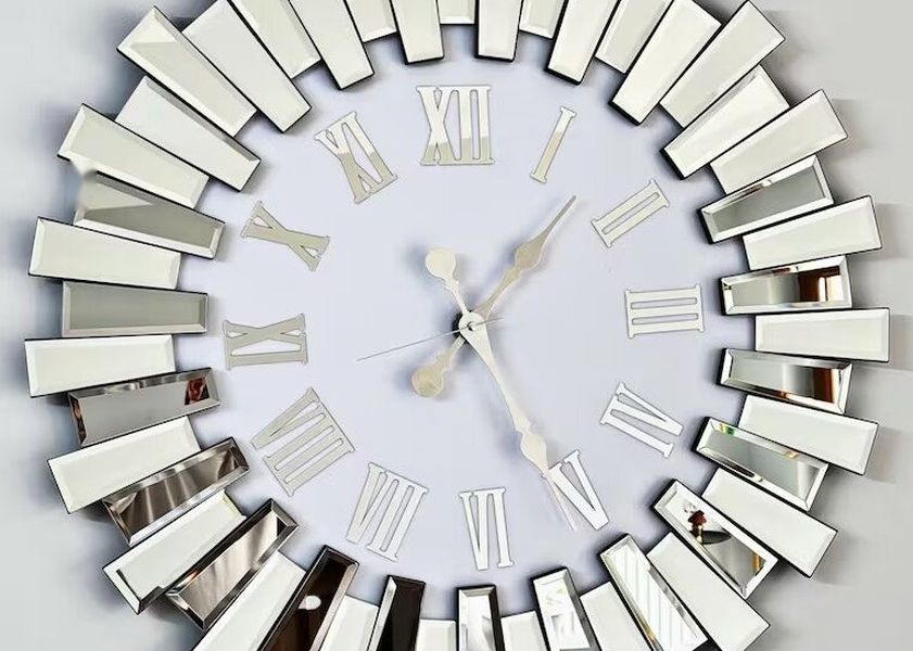 Silver 50CM Mirror Wall Clock with Silent Movement and Customizable Design for Luxe Homes