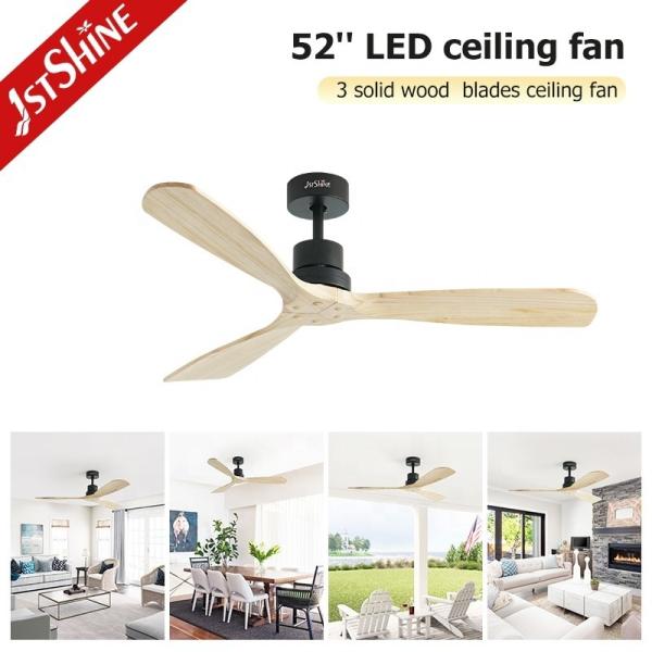 Ventilador de teto de motor de corrente contínua de economia de energia com lâminas de madeira natural e controle remoto inteligente