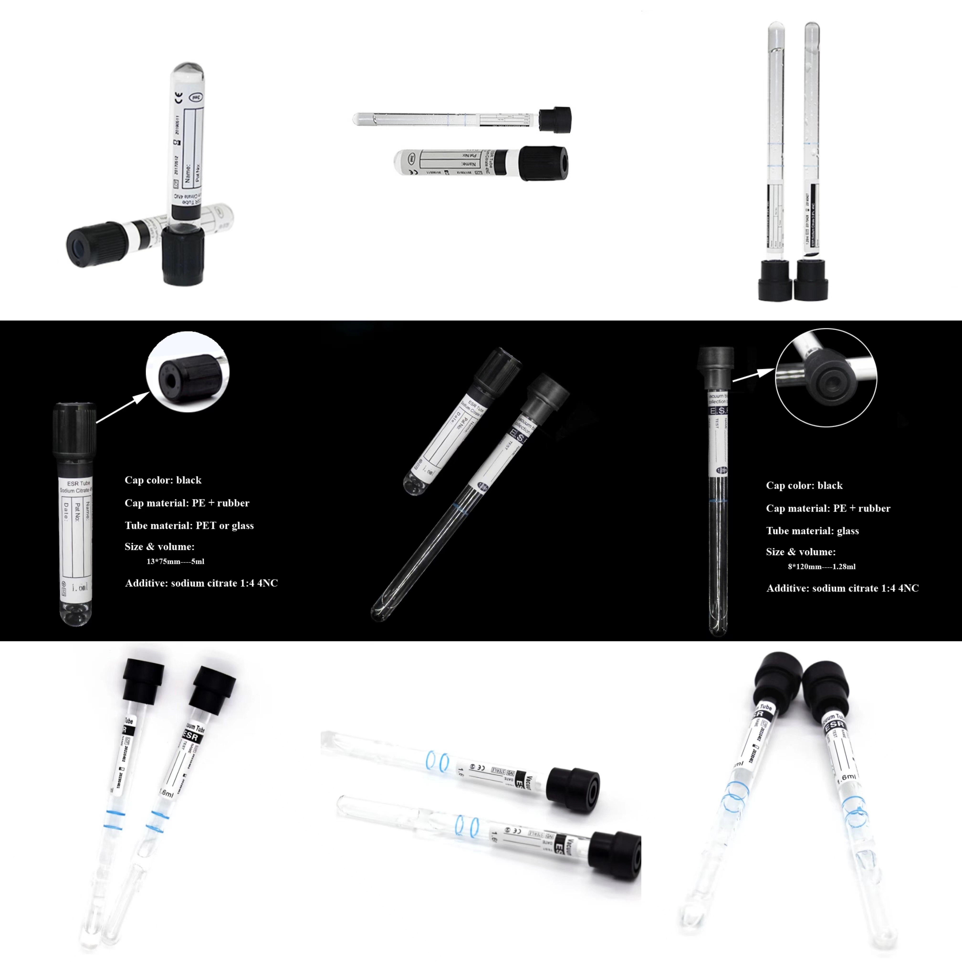 Vacuum Esr Tubes PET/Glass Westergren Esr 8x120mm Blood Collection Tube