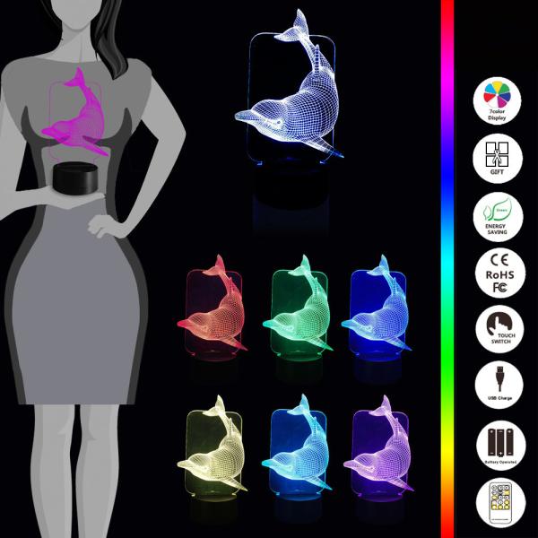 Animal Dolphin Kids 3D Night Light  7 Colors Change with Remote Control Gifts for Kids or Animal Lover Gift Ideas