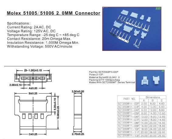 Molex 51005/51006 Crimp Terminal Connector Male Female Extension Cable