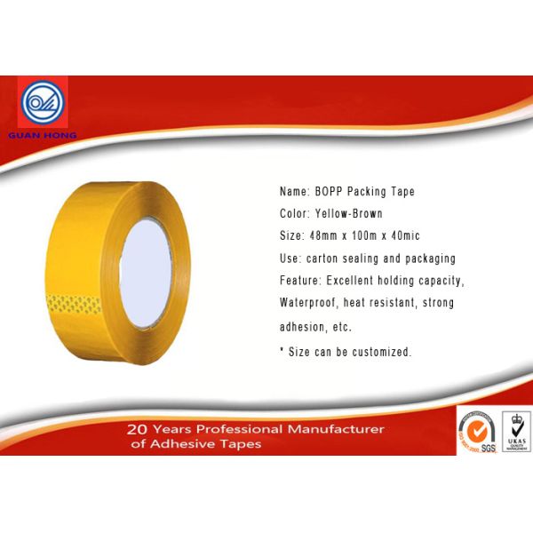 Yellow Brown Colored BOPP Packaging Tape , Carton Sealing Adhesive Tape