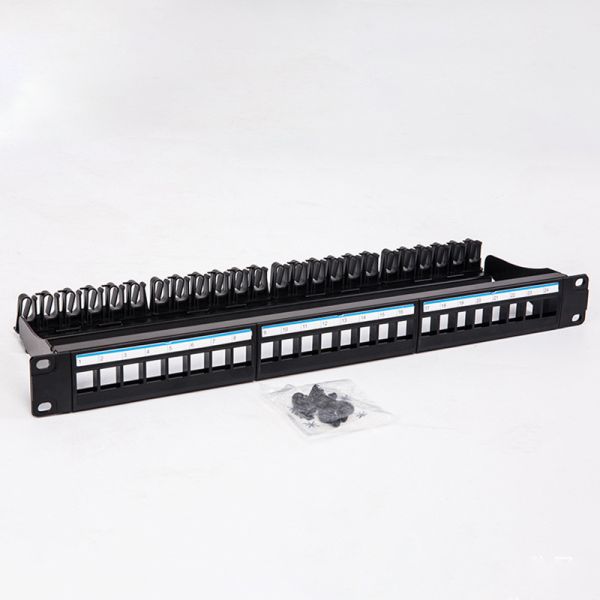 Black UTP 1U Keystone Patch Panel 24 Port CAT6 Blank RJ45 Jacks