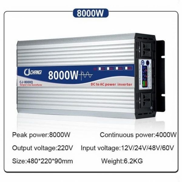8000W Car Power Inverter DC 12V 24V To AC 110V 220V Pure Sine Wave Converter