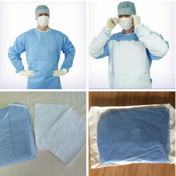 Blue SMS 70gsm Reinforced Sterile Surgical Gowns For Doctor