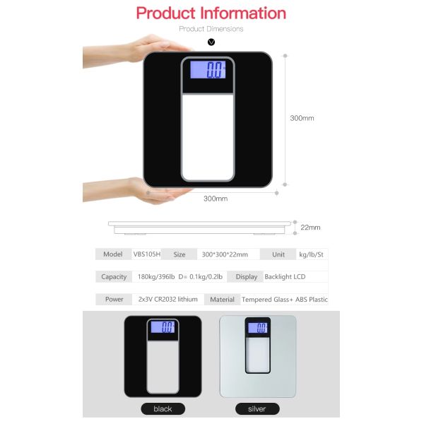 High Accuracy Tempered Glass Top Electronic Bathroom Scale