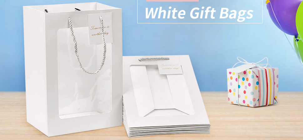 Kraft Paper Bags Square Bags, Thick Paper Bag With Window For Wedding, Party, Birthday, Shopping, Flower Bags