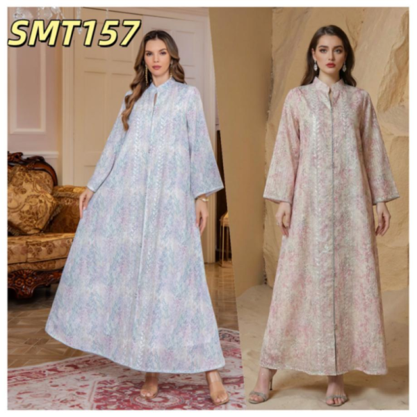 Arabic Modest Wear SMT165/158/102/157 Jacquard Lace Trim /Tie-Dye Floral Applique/Contrast Trim Embroidered/Gradient Jacquard Maxi Robe