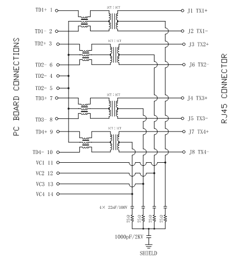 Плата A70-112-331N126 вниз с соединителя RJ45 локальных сетей магнитного с POE+ LPJG0926HENL
