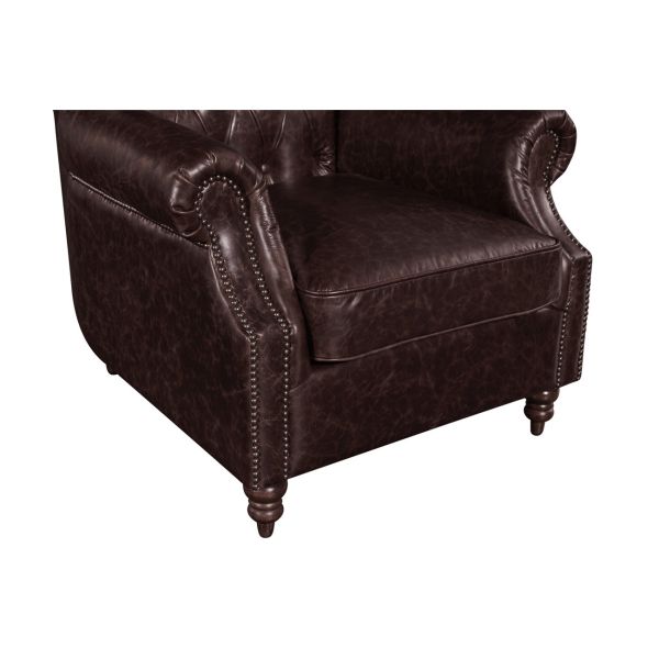 Home Furniture High Back Leather Armchair Movable Eitherdown Cushion Solidwood Frame