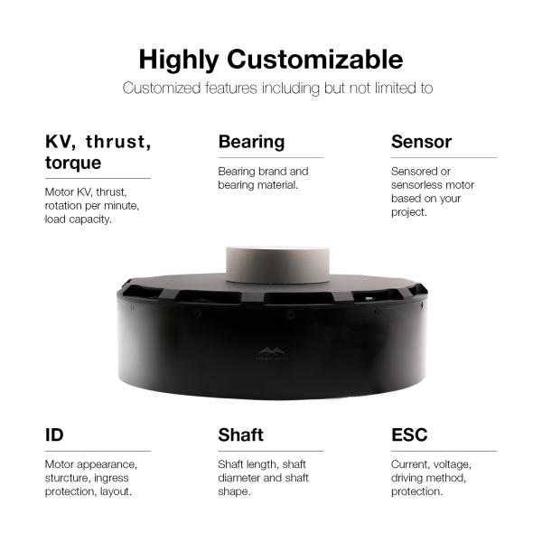 Moteur CC sans balais de 238 mm, poussée de 130 kg pour drones de levage lourd